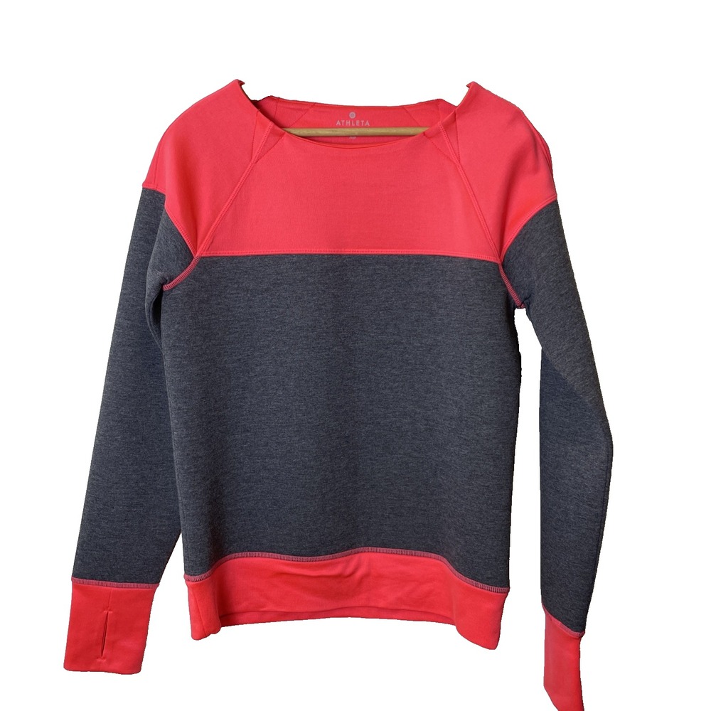 Athleta Woman's Sweatshirt Sweater Size XS Grey Neon Pink Scuba Neoprene Fuse